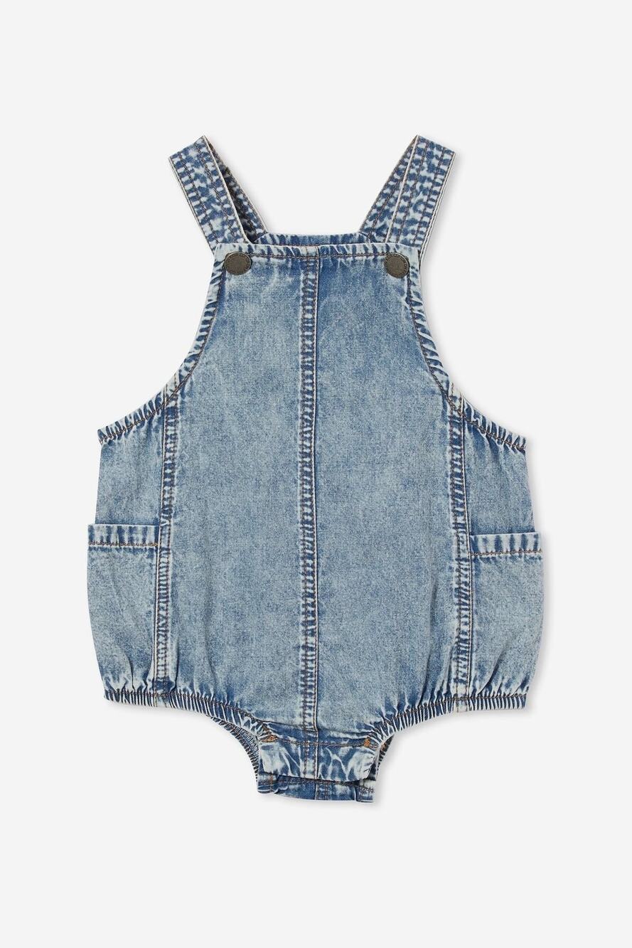 Cotton On Blue Acid Wash Marvin Woven Bubbysuit Bubble Romper  Size 0-3 Months